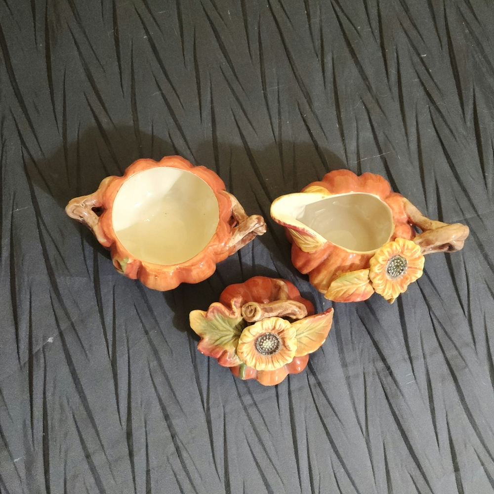 Cracker Barrel Pumpkin Cream & Sugar Set - Orange and Green - Picture 3 of 3